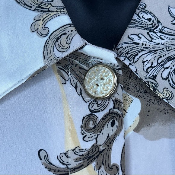 SIZE 12 VINTAGE CRICKET LANE LONG SLEEVE BLOUSE BEIGE JACQUARD FLORAL FILIGREE - Picture 4 of 9